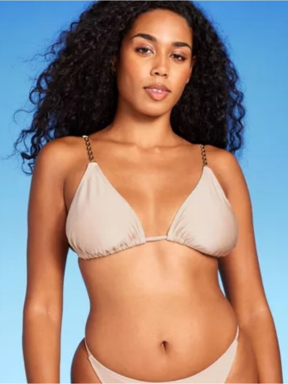 Shade & Shore Women's Gold Chain Triangle Tan Bikini Top